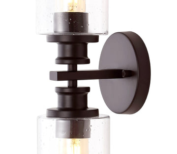 Jules Edison 16.5" Cylinder Iron/Seeded Glass Farmhouse Contemporary LED Wall Sconce - JONATHAN Y